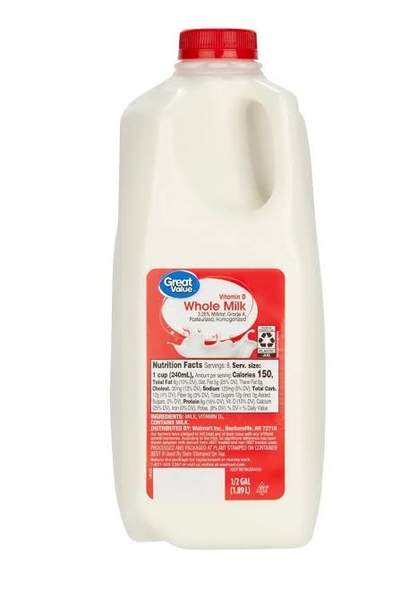 Great Value Whole Milk 1/2Gal 1.89Lt - Dallaspuram Santha DFW