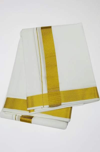 POOJA DHOTI WITH PATAKA WHITE - Dallaspuram Santha DFW