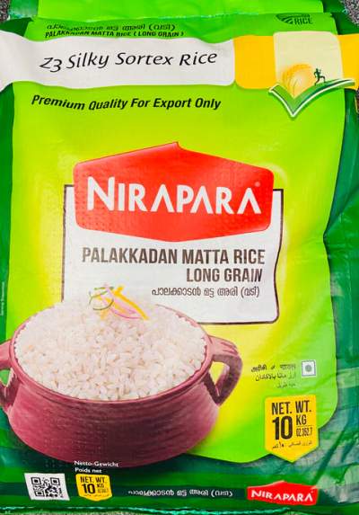 Nirapara Palakkadan (Silky Sortex) Matta Rice - 10 KG 22.05 lb - Dallaspuram Santha DFW